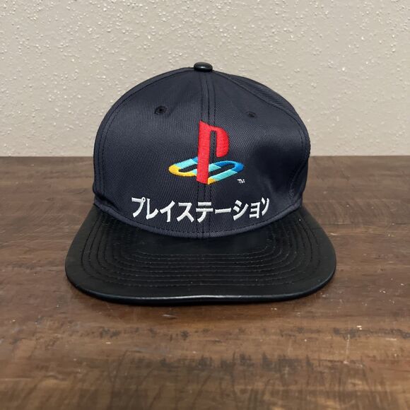 Official Playstation Japanese Baseball Cap - Black, SnapBack, Faux Leather Brim - Picture 1 of 9